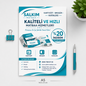 A5 Tek Yön Broşür Basımı - Yüksek Kalite Kuşe Kağıt (1000 Adet)