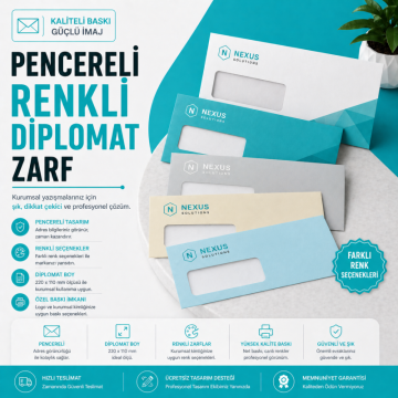 Pencereli Renkli Diplomat Zarf - Kurumsal Baskılı Zarf Modelleri
